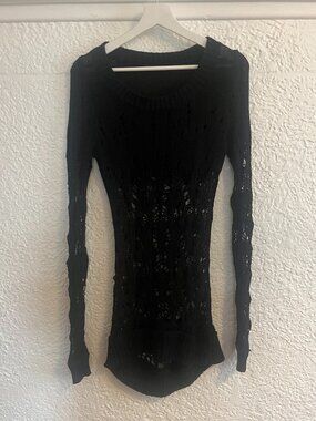 Barak Japanese Brand Black Open-Knit Distressed Sweater